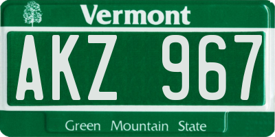 VT license plate AKZ967