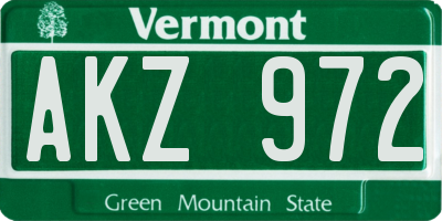 VT license plate AKZ972