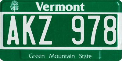 VT license plate AKZ978
