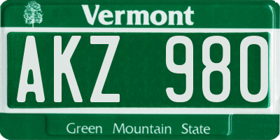 VT license plate AKZ980