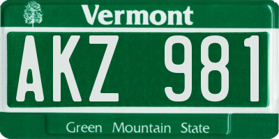 VT license plate AKZ981