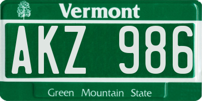 VT license plate AKZ986