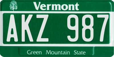 VT license plate AKZ987
