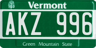 VT license plate AKZ996