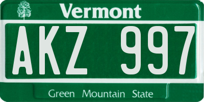VT license plate AKZ997