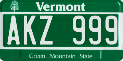 VT license plate AKZ999