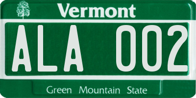 VT license plate ALA002