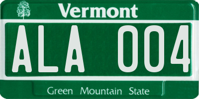 VT license plate ALA004