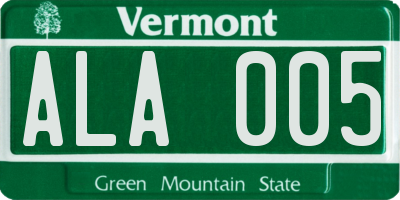 VT license plate ALA005