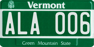 VT license plate ALA006