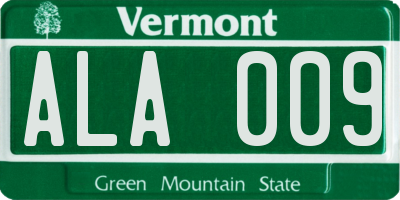 VT license plate ALA009