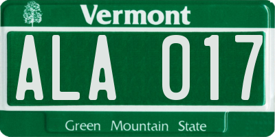 VT license plate ALA017