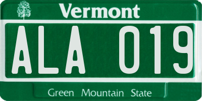 VT license plate ALA019
