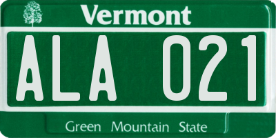 VT license plate ALA021