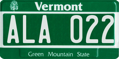 VT license plate ALA022