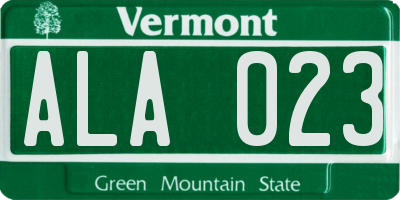 VT license plate ALA023