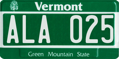 VT license plate ALA025