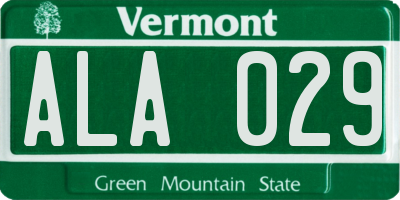 VT license plate ALA029