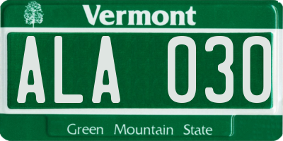 VT license plate ALA030