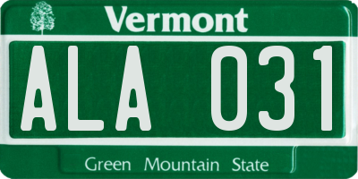 VT license plate ALA031