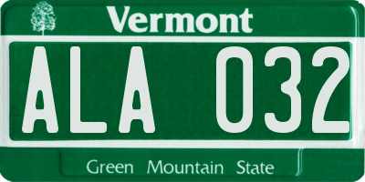 VT license plate ALA032
