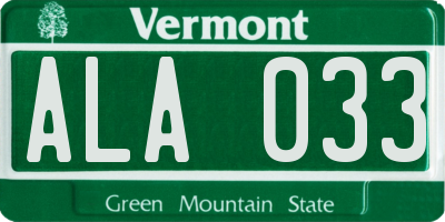 VT license plate ALA033