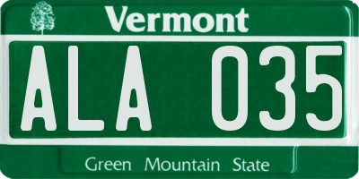 VT license plate ALA035