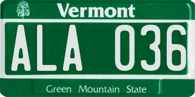 VT license plate ALA036