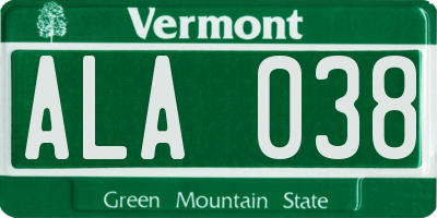 VT license plate ALA038