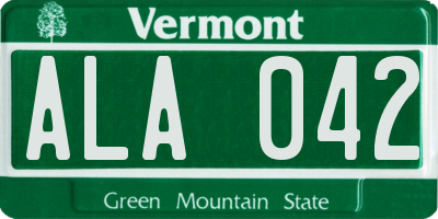 VT license plate ALA042
