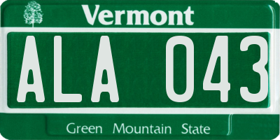VT license plate ALA043