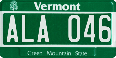 VT license plate ALA046