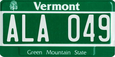 VT license plate ALA049