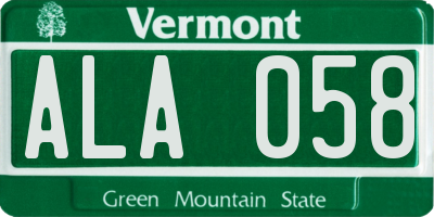 VT license plate ALA058