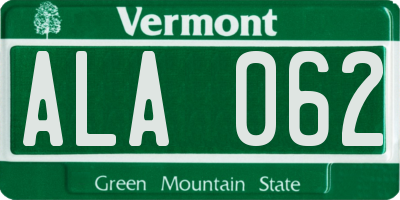 VT license plate ALA062
