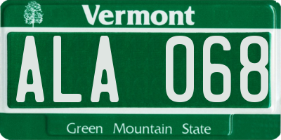 VT license plate ALA068