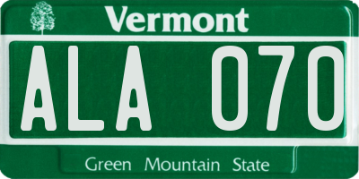 VT license plate ALA070