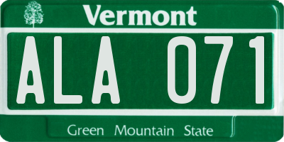 VT license plate ALA071