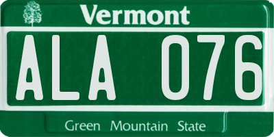VT license plate ALA076