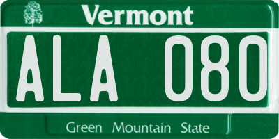VT license plate ALA080