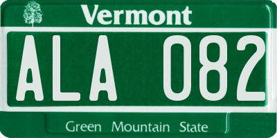 VT license plate ALA082