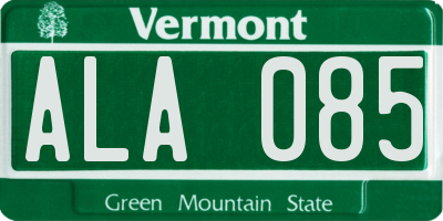 VT license plate ALA085