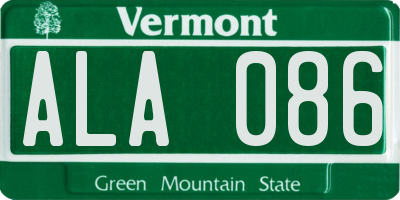 VT license plate ALA086
