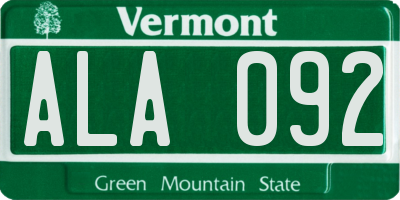 VT license plate ALA092