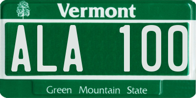 VT license plate ALA100