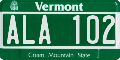 VT license plate ALA102