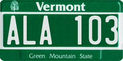 VT license plate ALA103