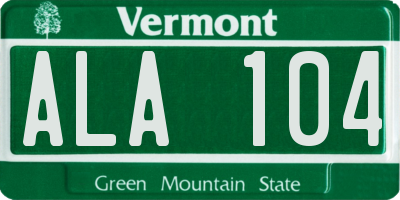 VT license plate ALA104