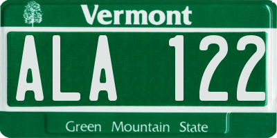 VT license plate ALA122