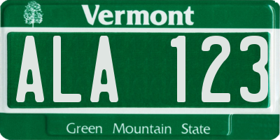 VT license plate ALA123